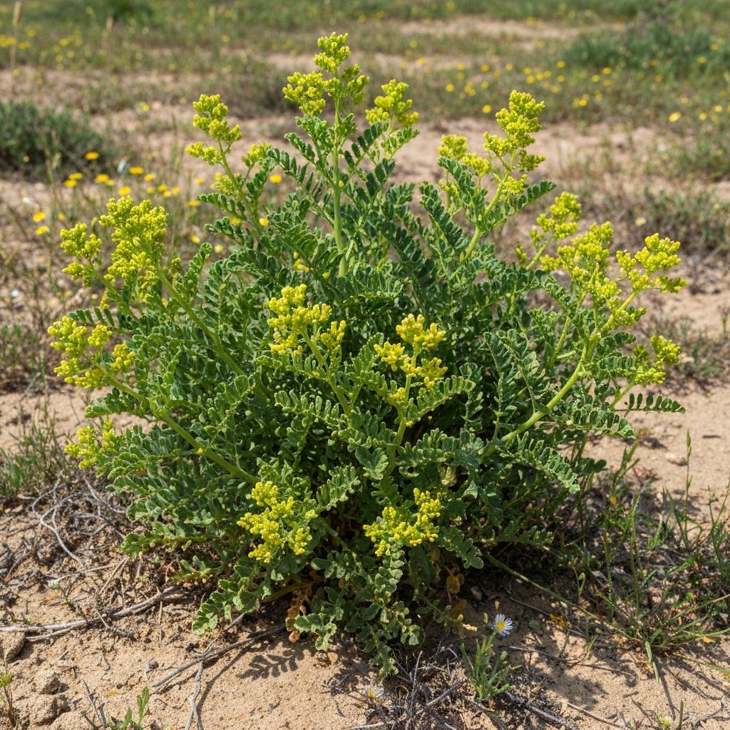 Trigonella foenum-graecum plant growing in Mediterranean fields