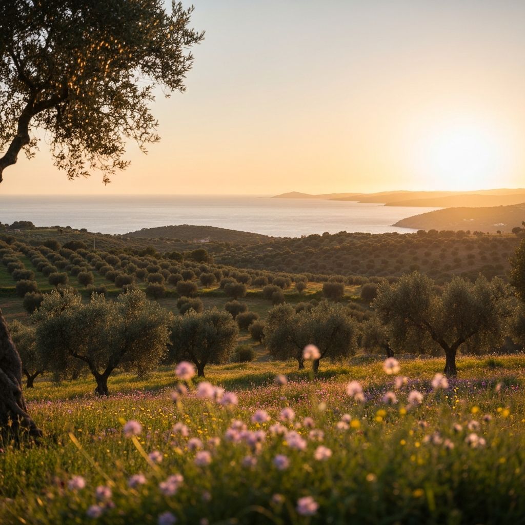 Peaceful Mediterranean landscape at golden hour
